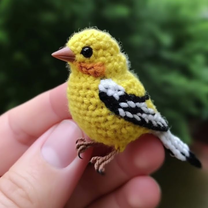 Yellow finch sparrow bird crochet wool made designs # AIBestCrochet