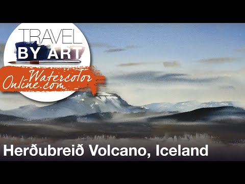 #167 Travel By Art, Ep. 39: Herðubreið Volcano, Iceland (Watercolor Landscape Tutorial)