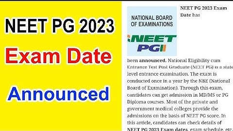 NEET PG 2023 Exam Date Announced | NEET PG Exam Date  Full Details | MDE