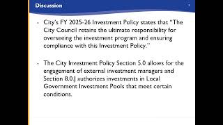 City Council - 9/16/25 - Agenda Item N4 - Delegation of Investment Authority