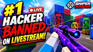 Getting The #1 HACKER BANNED On LIVESTREAM! (Sniper Arena Roblox) screenshot 2