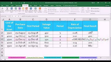 AMORLINC Financial Function with Examples in MS Office Excel Spreadsheet 2016