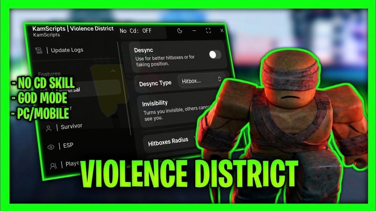 *NEW* Violence District Script - No Cooldown Skills, God Mode, Aimbot, And Many More Feature
