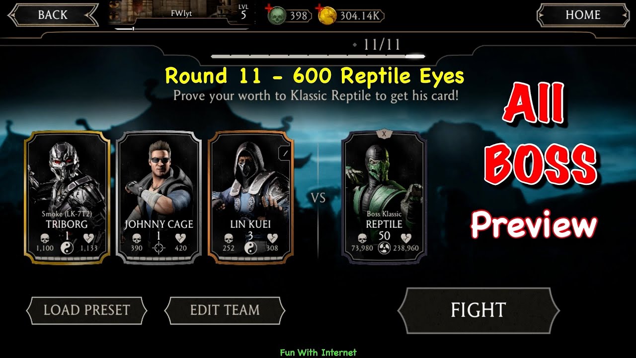 Mk Mobile Klassic Reptile Event All BOSS preview | Reptile Eyes
