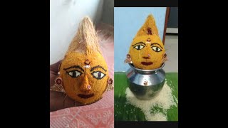 Varalakshmi amman face drawing and decoration on coconut in Tamil