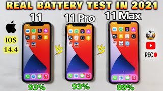 iPhone 11 vs iPhone 11 Pro vs iPhone 11 Pro Max Battery Drain Test in 2021 | IOS 14.4 Battery Test🛑