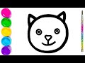 Cute Cat Drawing, Painting and Coloring for kids | How to draw cute cat easy