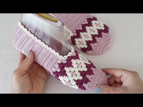 Tığ İşi Çeyizlik Kolay Kilim Desen Patik Yapılışı / Crocheting Slippers Knitting Design DIY