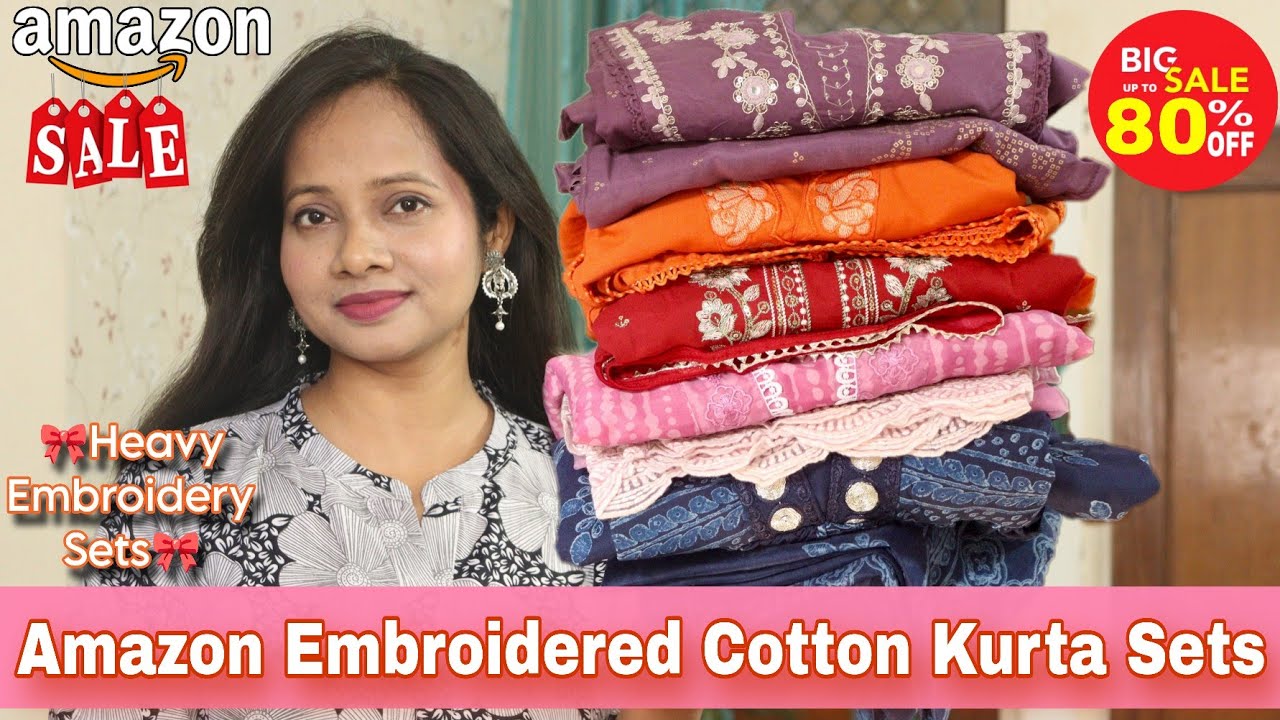 Latest Amazon Summer Special 🌞⛱️ Cotton Embroidery Kurti/Kurta Set Haul 🎀 | Ranjana R 