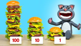 MUKBANG 100 Layers Of Burgers Challenge | Talking Tom In Real Life