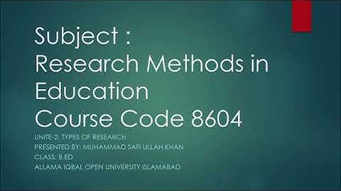 AIOU B.Ed Unite 2 Types of Research:Research Methods in Education 8604 Course Code Elementary School