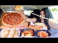 LITTLE CAESARS MUKBANG!! NEW Cheesy Stuffed Crazy Bread, 3 Meat Pizza, Buffalo & BBQ Wings