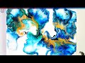 PAINT and WATER Acrylic Pour Painting - Gorgeous Blue and Gold 😍 Acrylic Pouring - Fluid Art