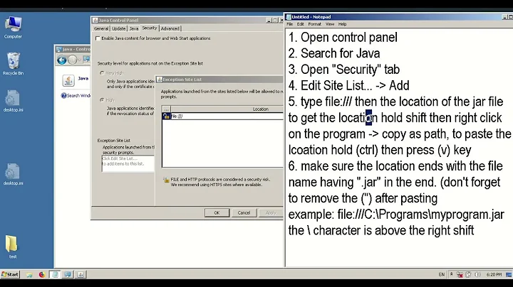 Java security exception for jar file | How to add jar file to exception site list Java