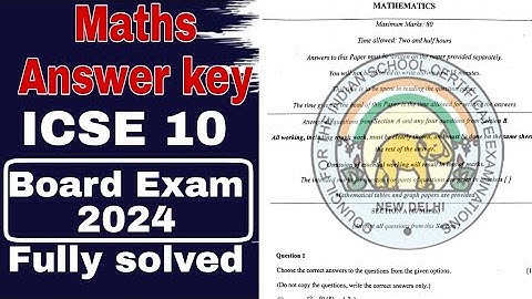 ICSE maths board exam 2024 question paper solution | Answer key | ICSE maths previous year paper