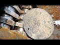 Amazing dangerous powerful shredder  crusher machine crushed hardest old metal manhole cover easily