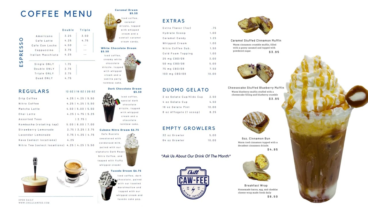Chill Cawfee Menu board