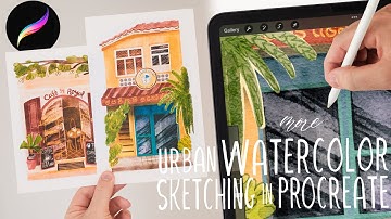 cute urban watercolor sketching in procreate! EASY CAFE watercolor sketching technique for beginners