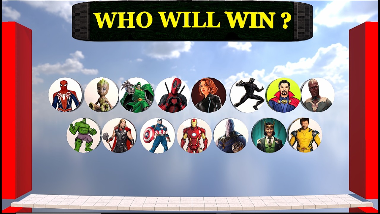 Топ-15 персонажей Marvel в гонке мрамора в Algoodoo 3D! Кто победит?