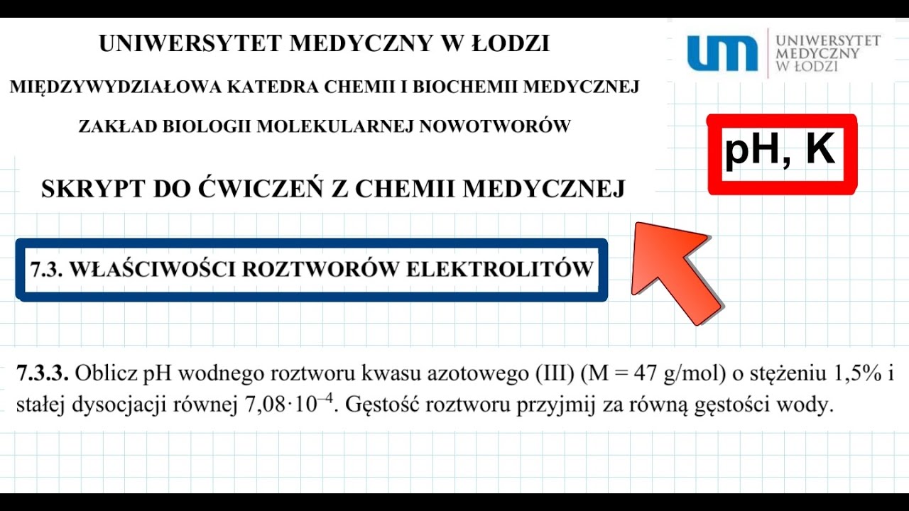 ZADANIE 7.3.3. Oblicz pH wodnego roztworu kwasu azotowego III o