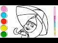 Masha with umbrella draw together,easy drawing,painting and Coloring drawing for kids and toddlers🚸🎨