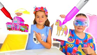 Ruby and Bonnie Blindfolded Barbie Drawing Challenge