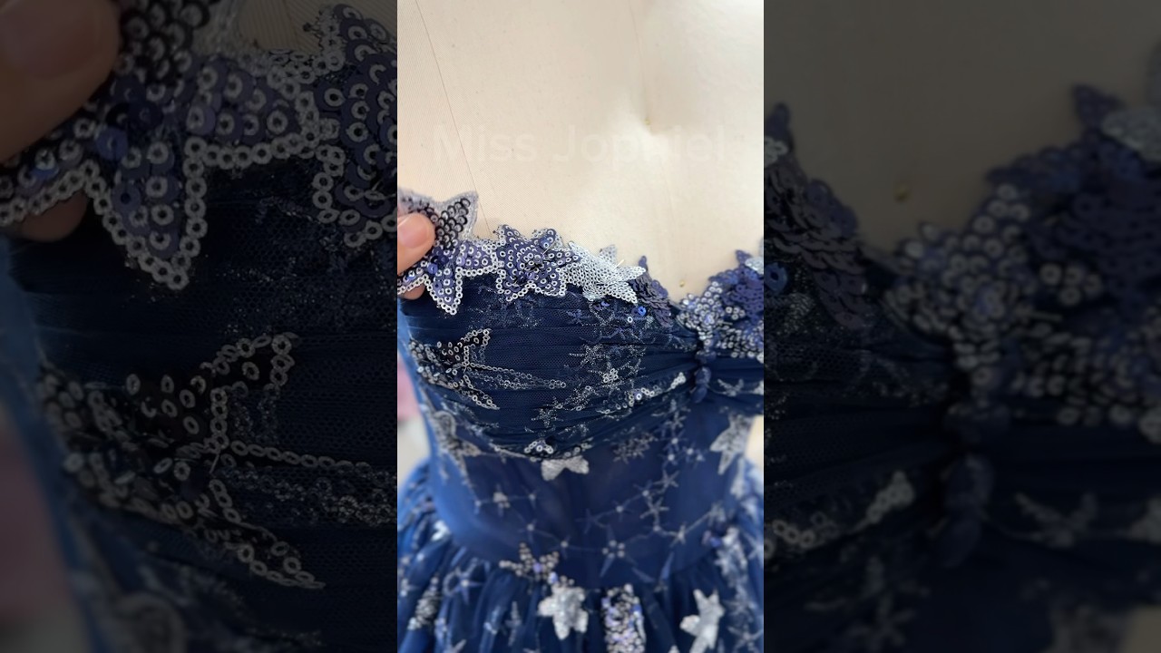 ⁣Making a corset silver star navy tulle midi dress #dress #fashion #creative #prom #sewing #wedding