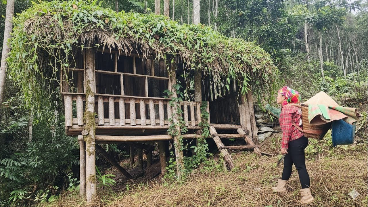 The girl risked her life climbing onto the dilapidated house to clean it up.