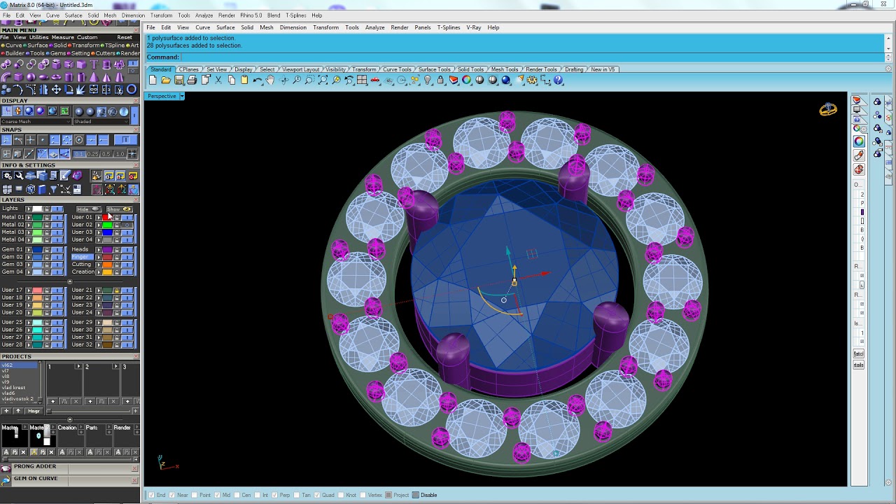 3D modeling earrings in Rhinoceros (Matrix 8.0)