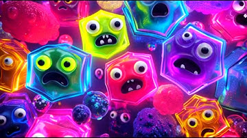 Ultra glanzende neon zeshoekige wezens – hypnotiserende 3D-loopanimatie!