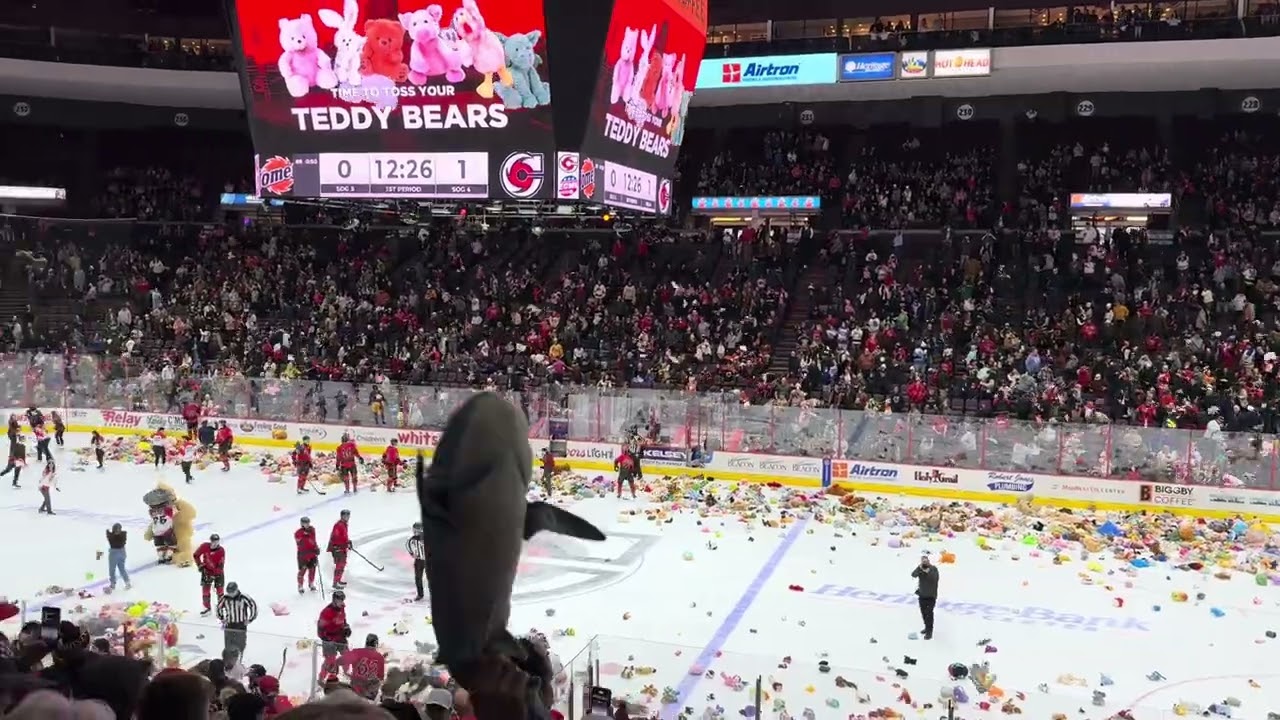 Teddy Bear toss Cyclones Hockey with Big Nug