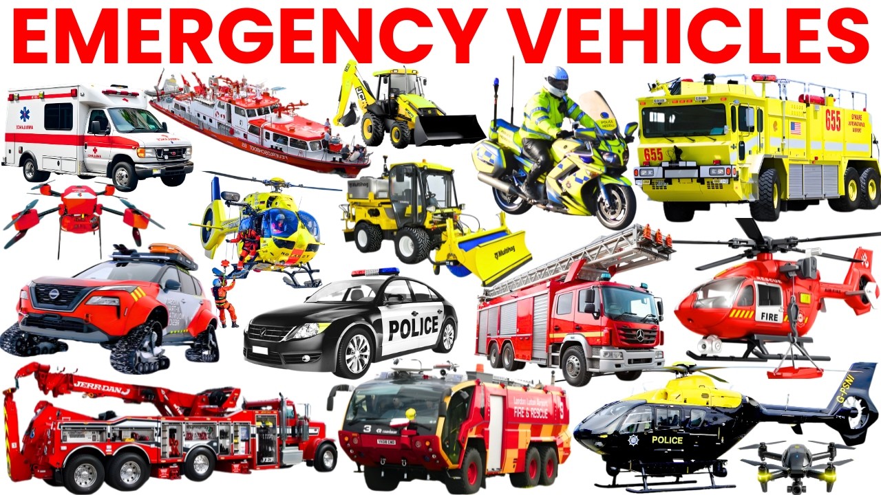 Emergency Vehicles for Kids | Police Car, Fire Truck, Rescue Trucks and Ambulance Learning Video