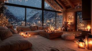 Warm Fireplace & Soft Piano Relaxing Holiday Ambience with Snowfall