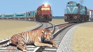 Angry Tiger vs Two Diesel Trains - Stops The Train | BeamNG.Drive
