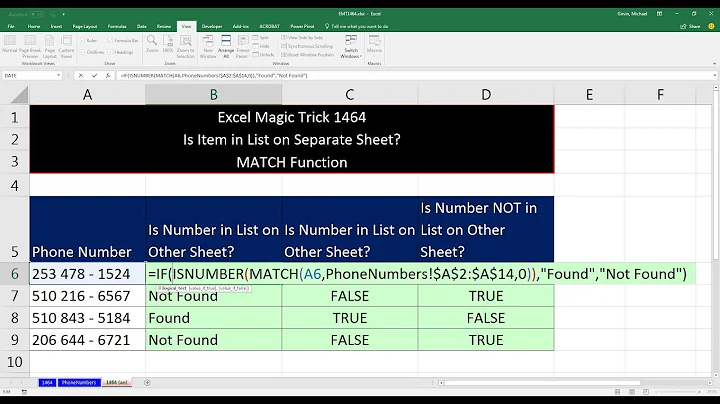 Excel Magic Trick 1464: Is Item In List? Formula to Check if Item is in a List on Separate Sheet.