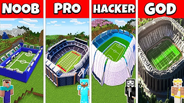 Minecraft Football Stadium HOUSE BUILD CHALLENGE - NOOB vs PRO vs HACKER vs GOD / Animation