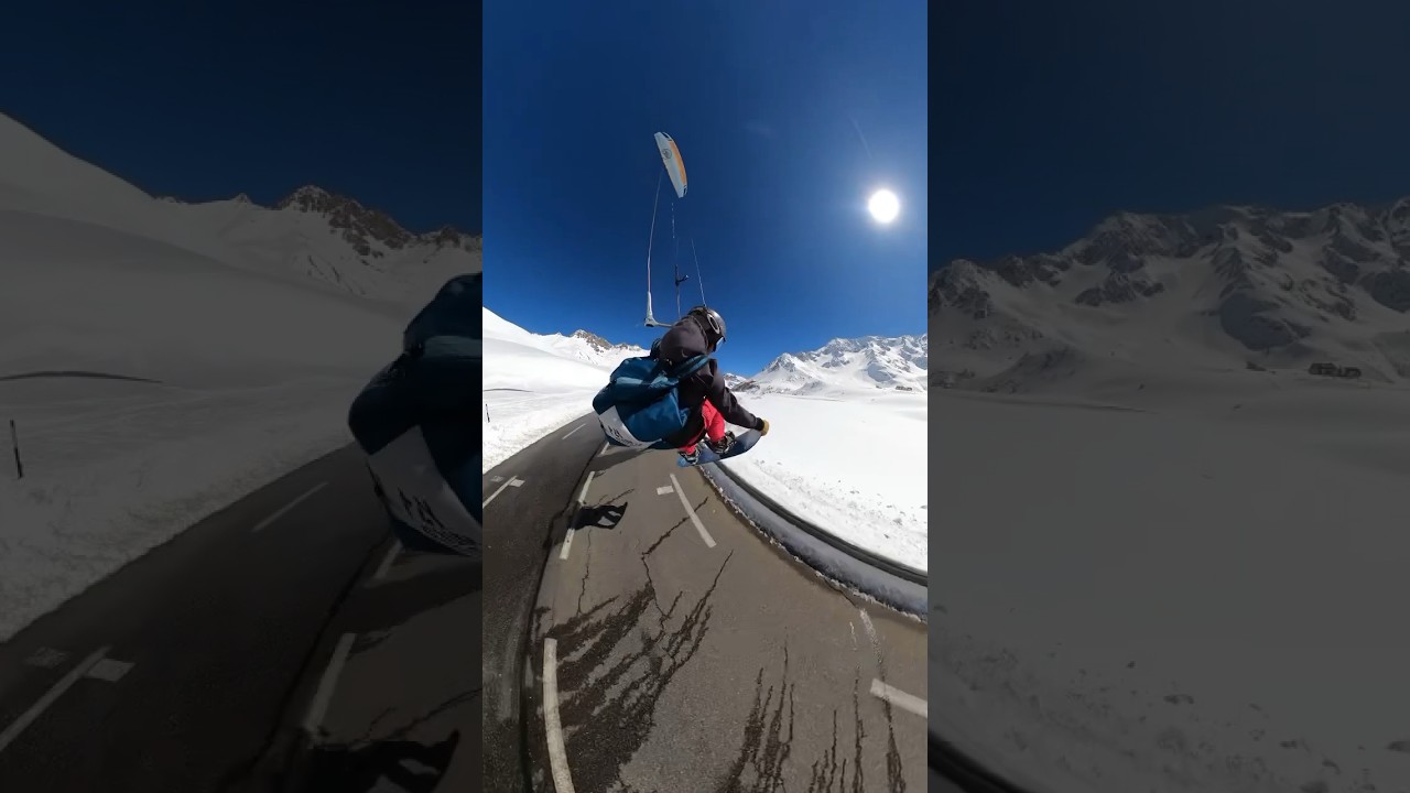 Snowkite road gap ️ #kite #kiteboarding #snowboarding #crazy #fly #extreme #kiting #sport