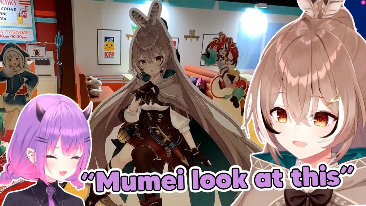 Towa eat with cardboard Mumei in holoEN restaurant