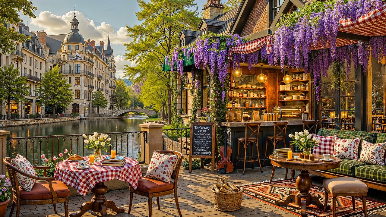 Chraming Lakeside Coffee Shop Ambience with Sweet Jazz Music 🌿 Elegant Jazz Piano Music for Work