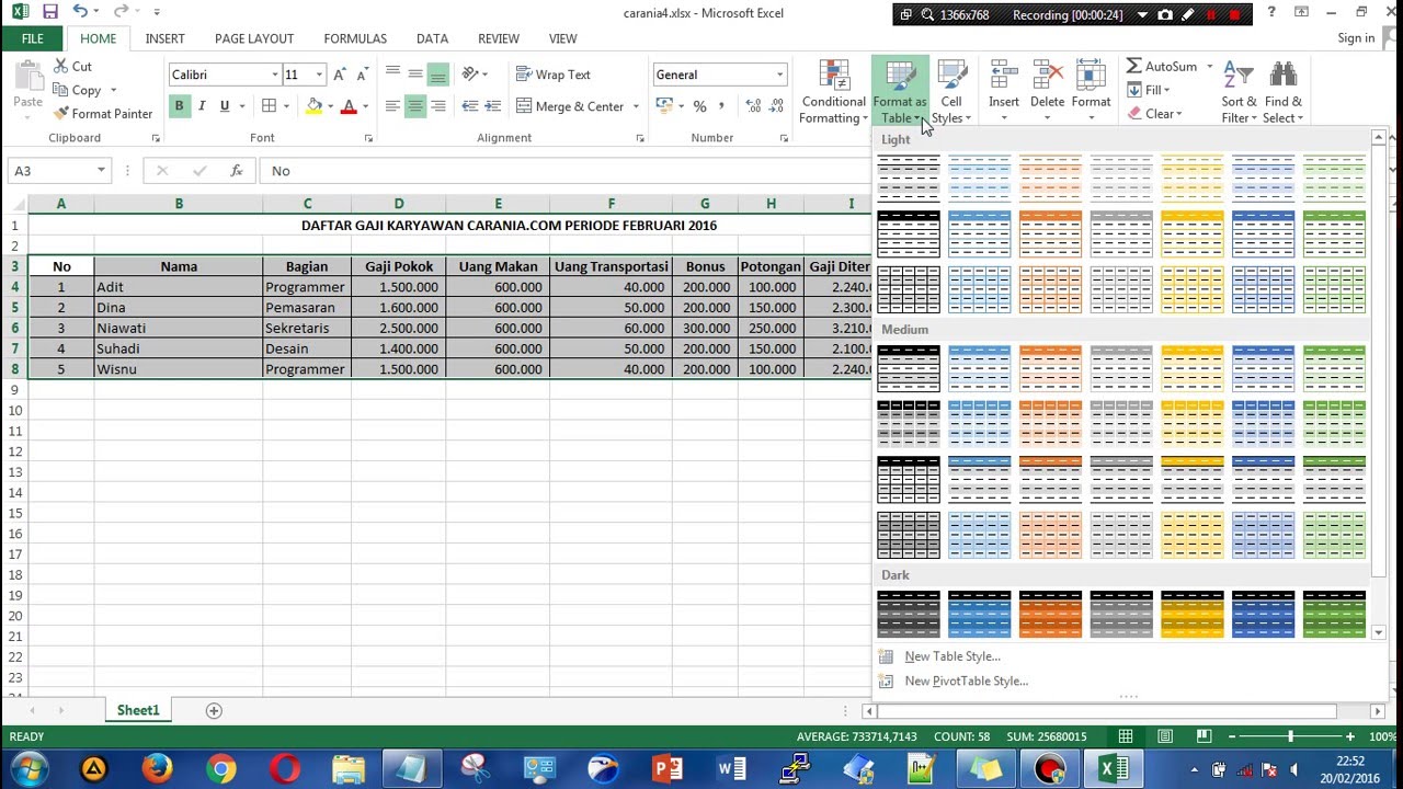 Memperindah Tabel Gaji Karyawan Di Excel - YouTube