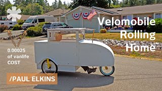 His Velomobile RV is a bicyclecamper to live (bed, kitchen, WC included)