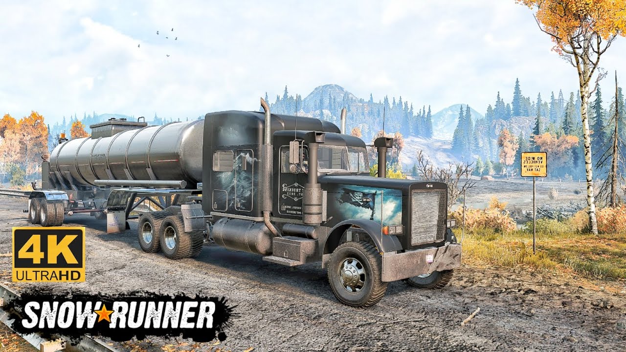 Transporting Fuel With Black Pearl On Mudding Road In SnowRunner Season 15 