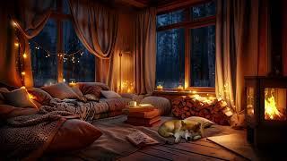 Soothing Rainy Night - Crackling Fireplace and Sleeping Pets