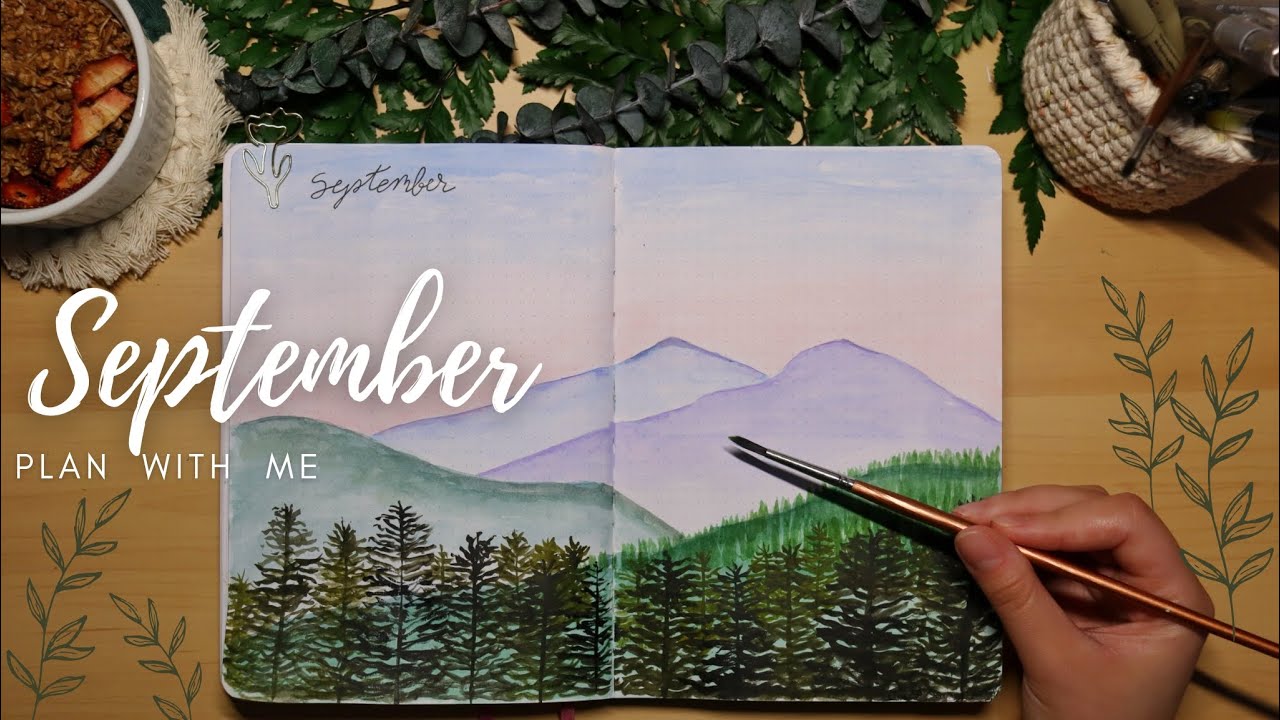 September 2022 Bullet Journal Plan With Me - Smoky Mountains watercolor