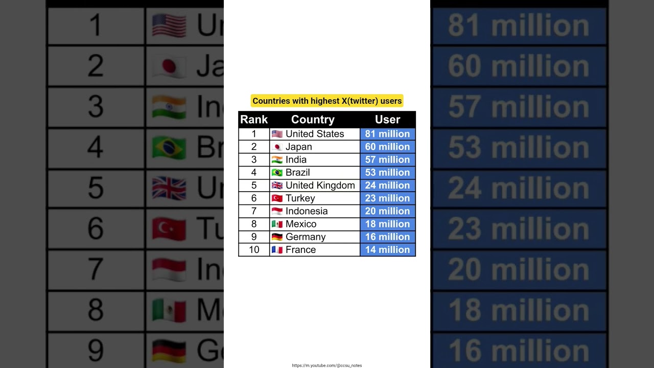 Top 10 countries with highest X(twitter) users