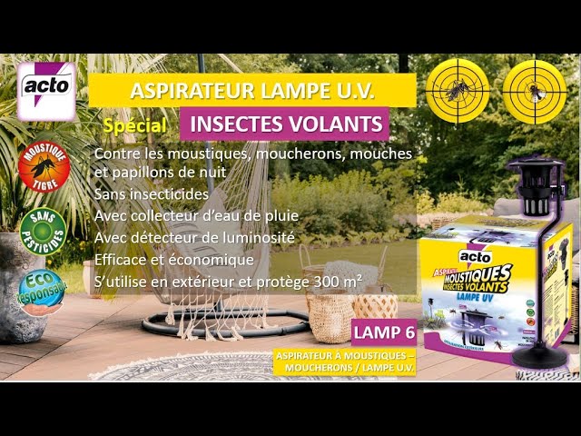 ASPIRATEUR MOUSTIQUE INSECTES VOLANTS LAMPE UV 80M2 - ACTO