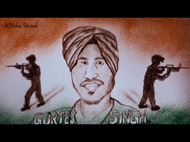 GURTEJ SINGH tribute to our brave Indian soldiers.Sand art of Soldier Gurtej Singh Artist Neha Umak