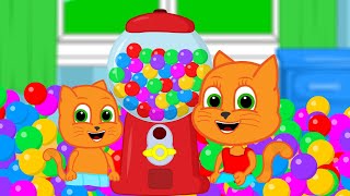 Cats Family in English  Magic Gumball Machine Cartoon for Kids