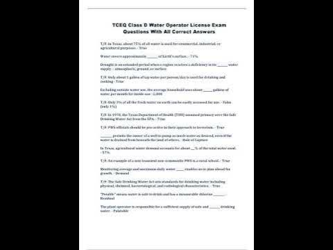 TCEQ Class D Water Operator License Exam Questions With All Correct
