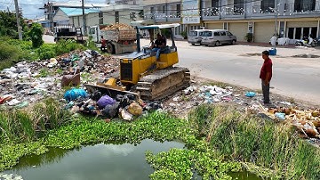 Starting a Huge Size Project! Landfill Delete Flooded Garbage Pond Using Dozer D31P with 5Ton Trucks